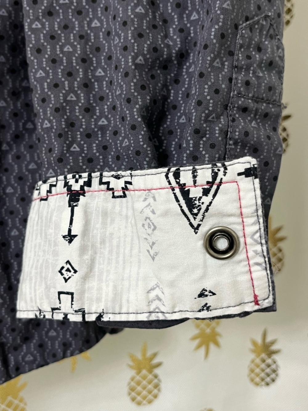 Panhandle Western Button-Up Shirt 100% Cotton, Gray with Embroidered Pink Detail - Picture 5 of 6